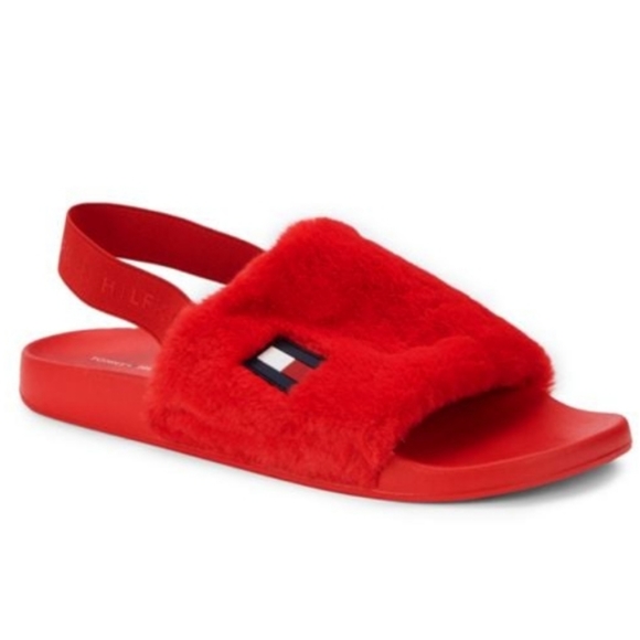 Tommy Hilfiger Shoes - Tommy Hilfiger Twhahna Faux Fur Slingback Sandals Red -10